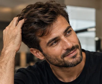 Homem adulto de aparência natural com cabelo curto
